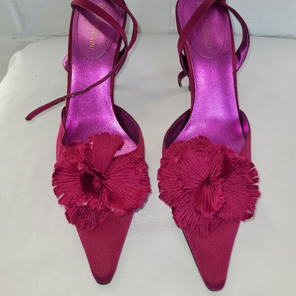 Enzo Angiolini Fuschia Satin Heels with Rosette Detail Size 7.5 M - Picture 3 of 11